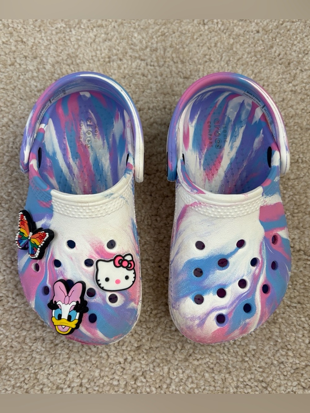 Crocs Classic blue, pink, purple & white Marbled Clog size C8